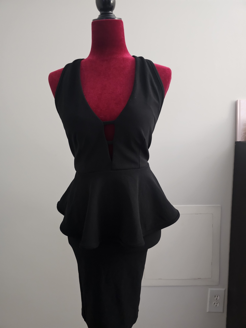 Women's Black Peplum V-Neck Dress